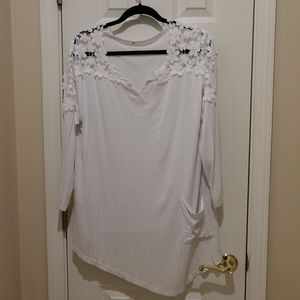 Knit top with lace sleeve detail